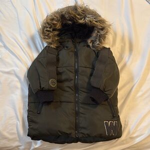 Zara Toddler Boys Olive “Wait…I Wanna Play” Puffer Coat Size 9-12M